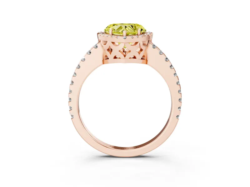 Heart-Shaped Pave Halo Engagement Ring Setting for a Fancy Yellow Lab-Grown Diamond | Rose Gold
