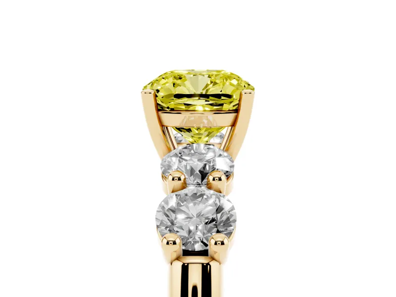 Cushion Cut Five Stone Engagement Ring Setting for a Fancy Yellow Lab-Grown Diamond | Plain Band | Yellow Gold