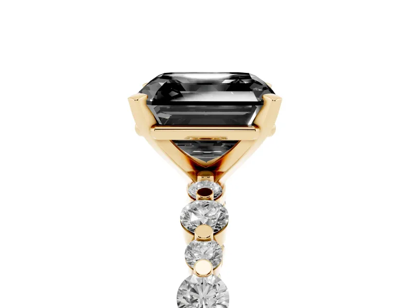 Asscher Cut Pavé Engagement Ring Setting for a Black Center | Alternating Accents | Yellow Gold