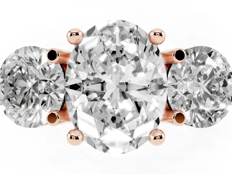 Oval Three Stone Engagement Ring Setting | Open Prong Baskets | Rose Gold