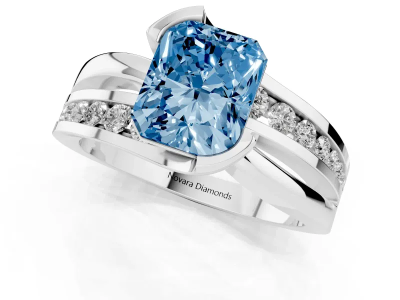 Radiant Cut Graduated Bypass Engagement Ring Setting for a Fancy Blue Lab-Grown Diamond | Split Shank | Sterling Silver