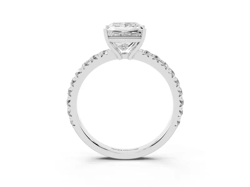 Princess Cut Pave Engagement Ring Setting | Shared Prong Band | Sterling Silver