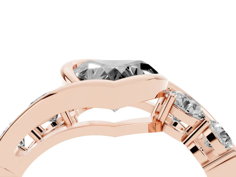Heart-Shaped Bezel Bypass Engagement Ring Setting for a Black Center | Round Side Stones | Rose Gold