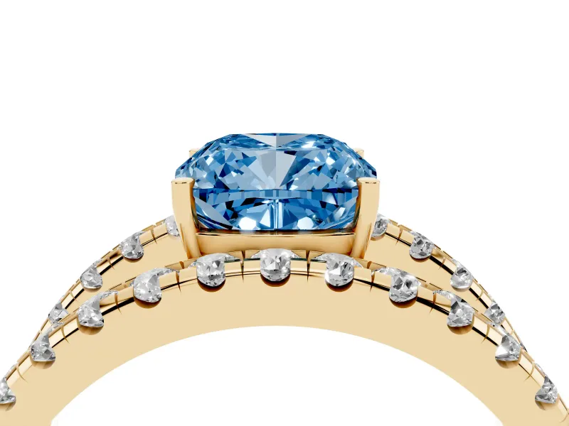 Cushion Cut Pavé Engagement Ring Setting for a Fancy Blue Lab-Grown Diamond | Yellow Gold - Design NV-24679