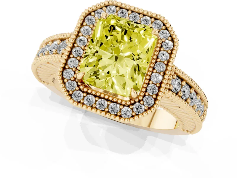 Radiant Cut Halo Engagement Ring Setting for a Fancy Yellow Lab-Grown Diamond | Yellow Gold - Design NV-24525