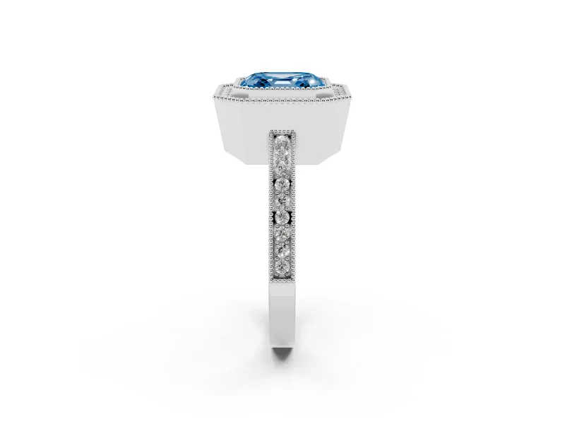 Asscher Cut Milgrain Halo Engagement Ring Setting for a Fancy Blue Lab-Grown Diamond | Platinum