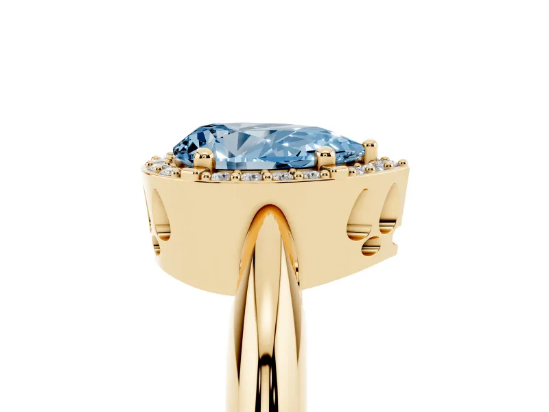 Pear-Shaped Halo Engagement Ring Setting for a Fancy Blue Lab-Grown Diamond | Plain Tapered Band | Yellow Gold