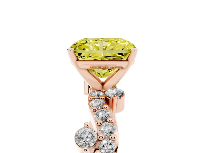 Fancy Yellow Radiant Cut Diamond Solitaire Twisted Band Set in Rose gold with Pavé Setting