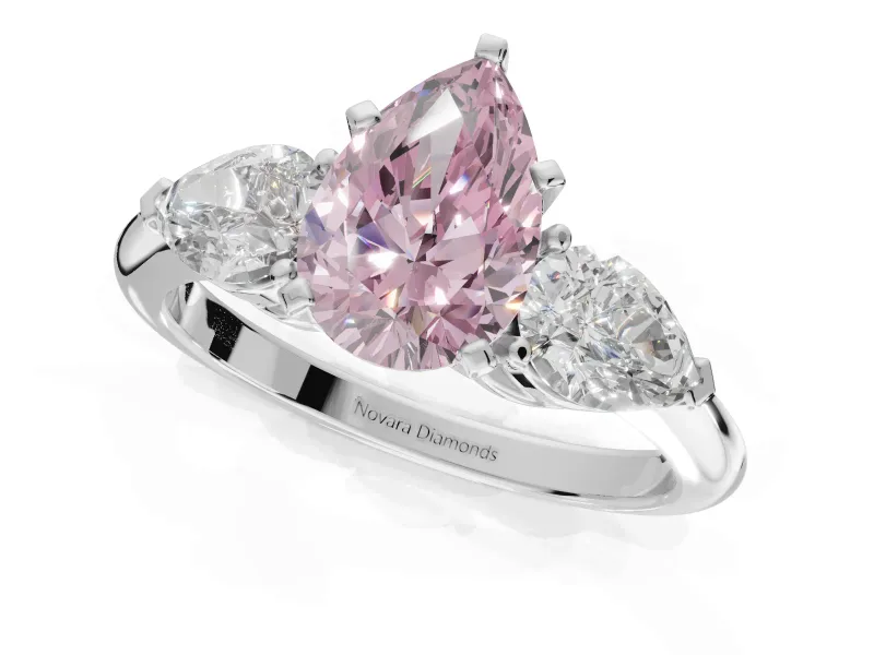 Pear-Shaped 3-Stone Engagement Ring Setting for a Fancy Pink Lab-Grown Diamond | White Gold