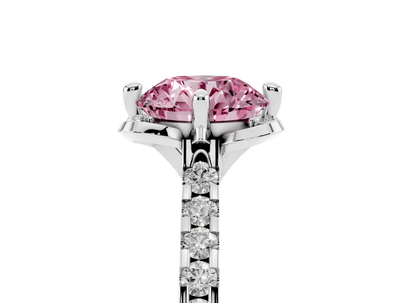 Round Floral Engagement Ring Setting for a Fancy Pink Lab-Grown Diamond | Pavé Band | Platinum