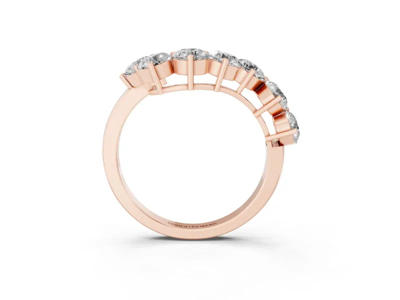 Round Diamond Curved Cluster Band Set in Rose gold with Split Shank and Prong Setting