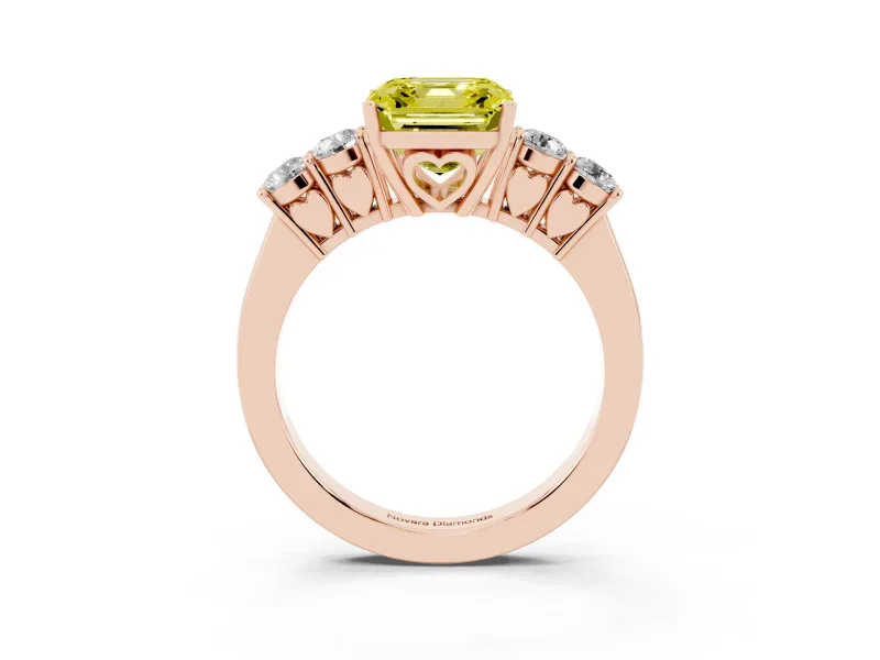 Asscher Cut 5 Stone Engagement Ring Setting for a Fancy Yellow Lab-Grown Diamond | Rose Gold