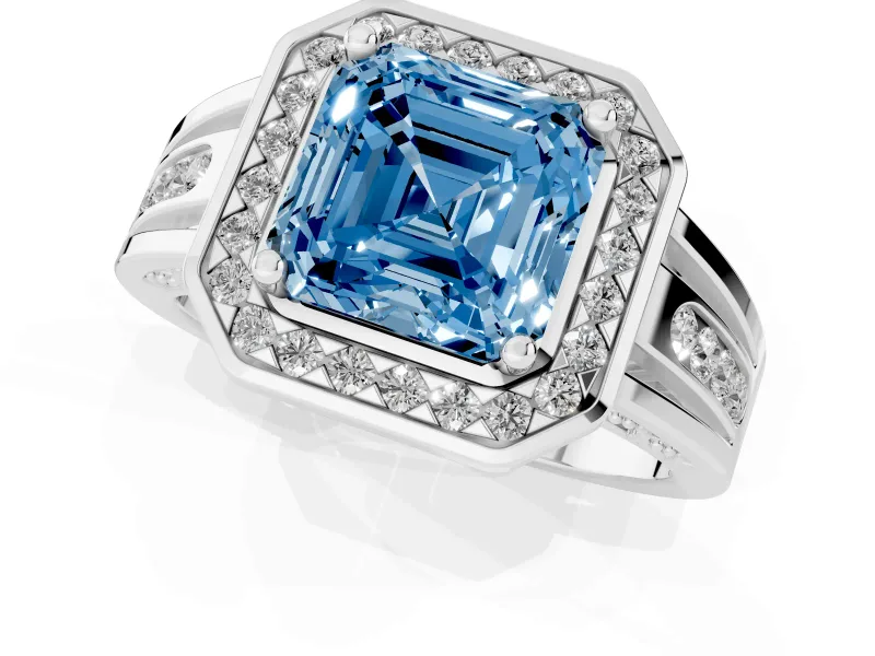 Asscher Cut Halo Engagement Ring Setting for a Fancy Blue Lab-Grown Diamond | Split Shank | Platinum