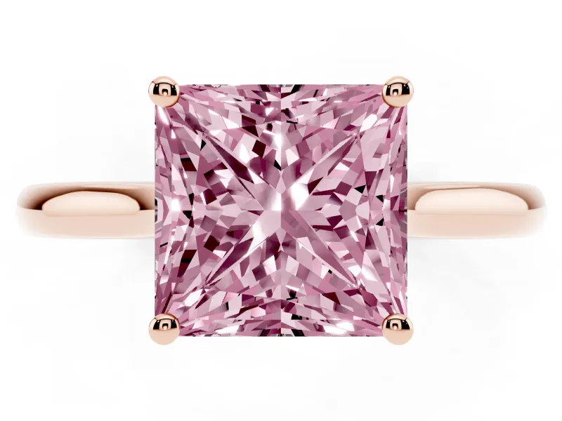 Princess Cut Cathedral Engagement Ring Setting for a Fancy Pink Lab-Grown Diamond | Rose Gold
