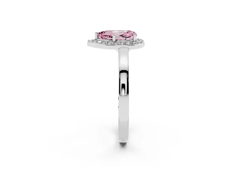 Fancy Pink Pear Cut Diamond Halo Ring Set in White gold with Solitaire Band and Prong Setting