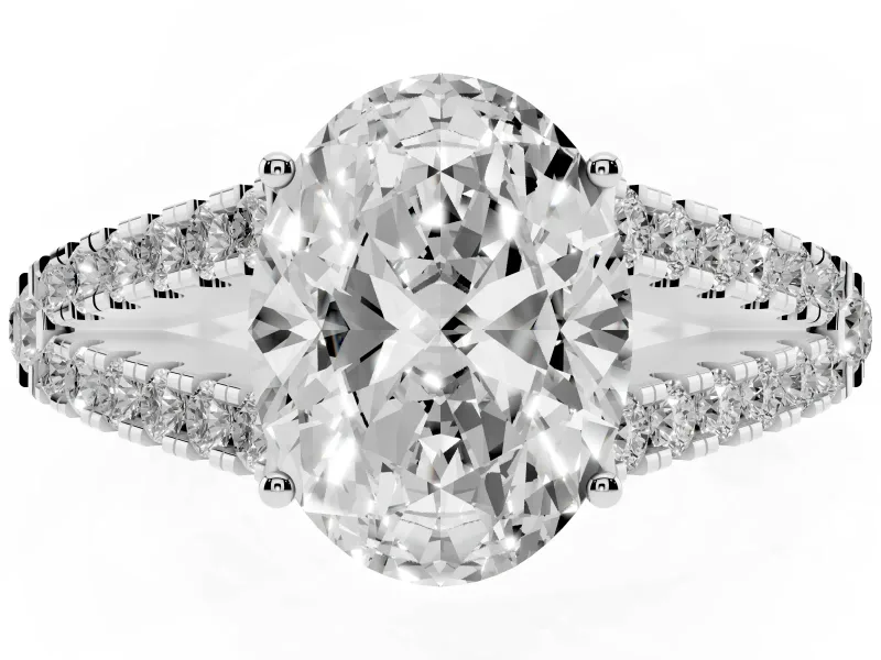 Oval Graduated Pave Split Shank Engagement Ring Setting | V Split Shoulders | White Gold