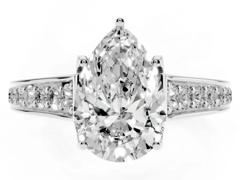 Pear-Shaped Graduated Pavé Solitaire Engagement Ring Setting | Wide Pavé Row Band | White Gold