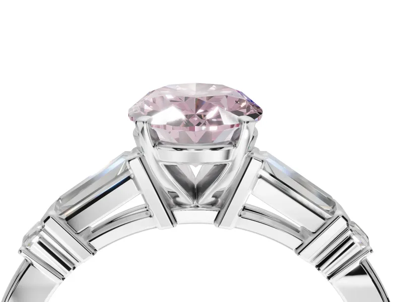 Oval Tapered Baguette Engagement Ring Setting for a Fancy Pink Lab-Grown Diamond | White Gold