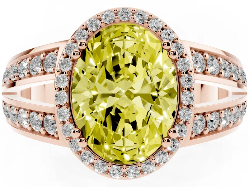 Oval Halo Engagement Ring Setting for a Fancy Yellow Lab-Grown Diamond | Split Shank | Rose Gold