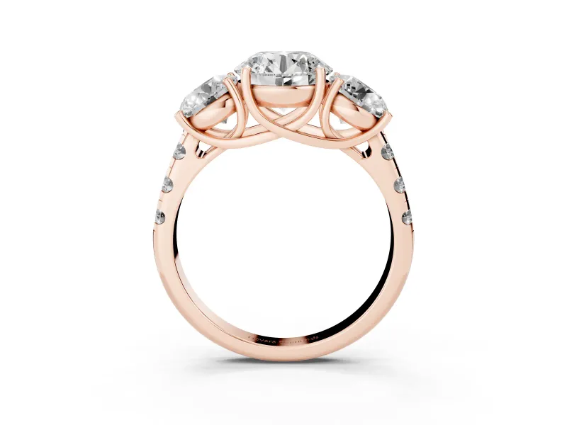 Round Three Stone Engagement Ring Setting | Accented Shoulders | Rose Gold
