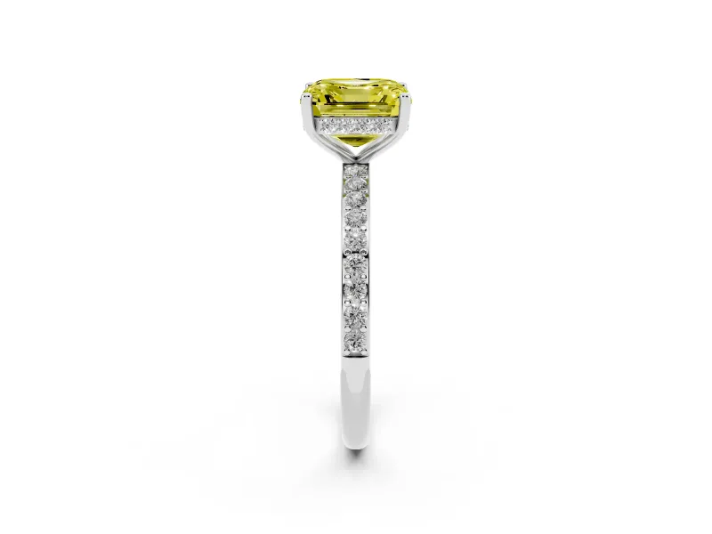 Fancy Yellow Asscher Cut Diamond Pavé Band Ring Set in Silver with Prong-Set Center Stone