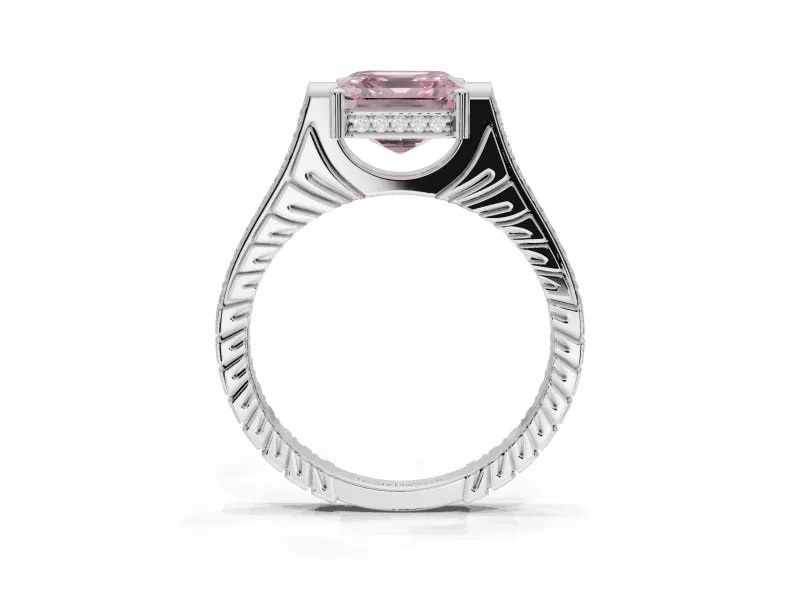 Asscher Cut Vintage Cathedral Engagement Ring Setting for a Fancy Pink Lab-Grown Diamond | Carved Band | White Gold