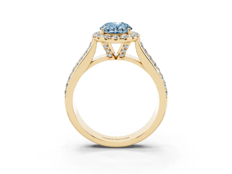 Oval Pavé Engagement Ring Setting for a Fancy Blue Lab-Grown Diamond | Wide Three-Row Band | Yellow Gold