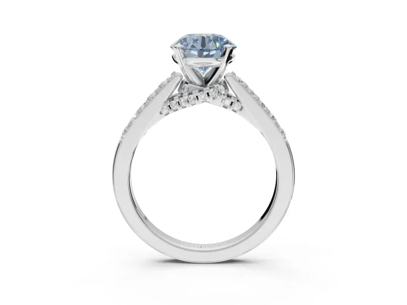 Round Pavé Solitaire Engagement Ring Setting for a Fancy Blue Lab-Grown Diamond | Crossover Gallery | Sterling Silver