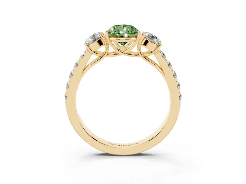 Pear-Shaped Engagement Ring Setting for a Fancy Green Lab-Grown Diamond | Three Stone | Yellow Gold