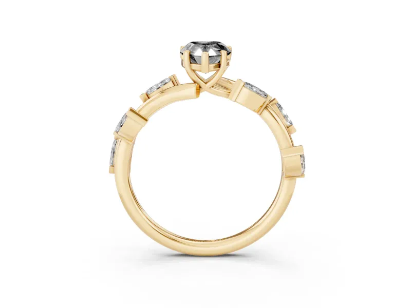 Pear-Shaped Twisted Vine Engagement Ring Setting for a Black Center | Marquise Leaves | Yellow Gold