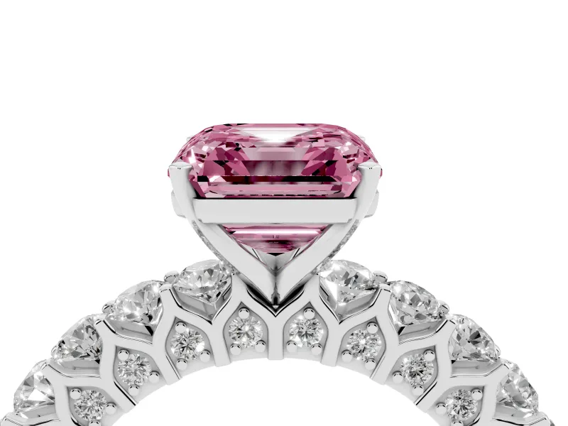 Asscher Cut Shared Prong Engagement Ring Setting for a Fancy Pink Lab-Grown Diamond | Platinum