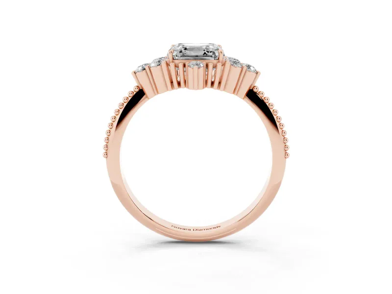 Asscher Cut Vintage Cluster Engagement Ring Setting | Beaded Edges | Rose Gold