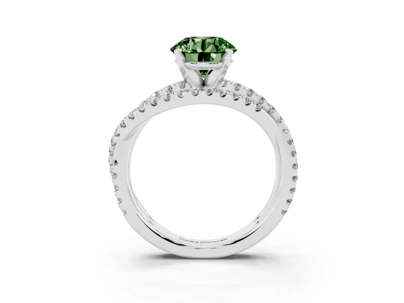 Round Twisted Pavé Engagement Ring Setting for a Fancy Green Lab-Grown Diamond | Platinum
