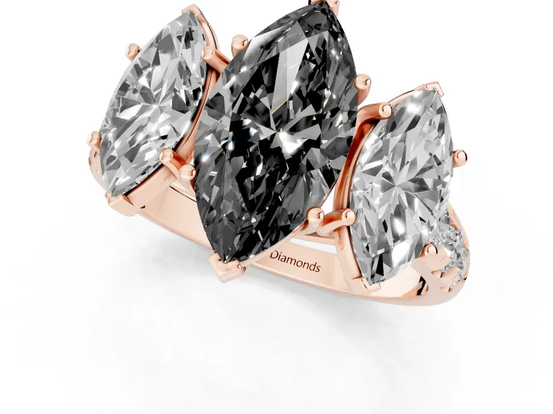 Marquise Three Stone Engagement Ring Setting for a Black Center | Accented Shoulders | Rose Gold