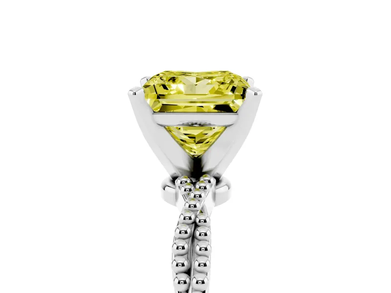 Princess Cut Twisted Engagement Ring Setting for a Fancy Yellow Lab-Grown Diamond | Beaded Twist | Platinum
