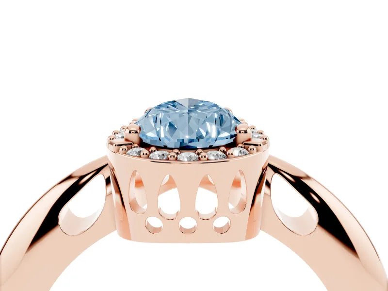 Pear-Shaped Halo Engagement Ring Setting for a Fancy Blue Lab-Grown Diamond | Plain Band | Rose Gold
