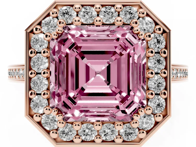 Asscher Cut Halo Engagement Ring Setting for a Fancy Pink Lab-Grown Diamond | Polished Halo Rim | Rose Gold