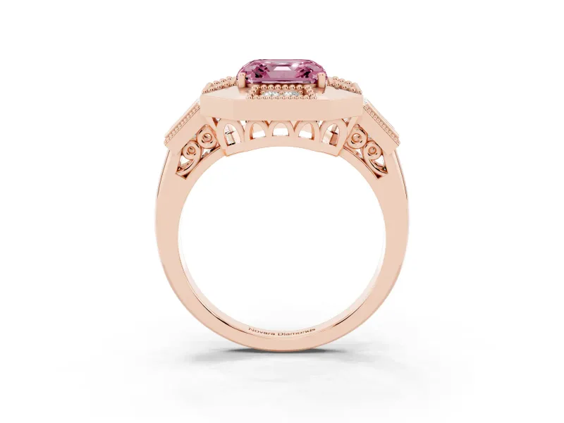 Asscher Cut Milgrain Sectioned Halo Engagement Ring Setting for a Fancy Pink Lab-Grown Diamond | Rose Gold