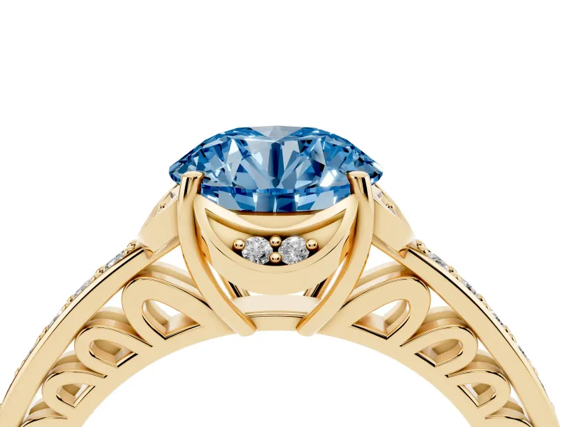 Round Floral Pavé Engagement Ring Setting for a Fancy Blue Lab-Grown Diamond | Yellow Gold