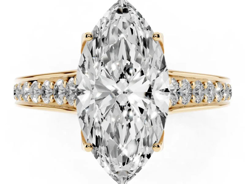 Marquise Graduated Pavé Solitaire Engagement Ring Setting | Wide Pavé Row Band | Yellow Gold