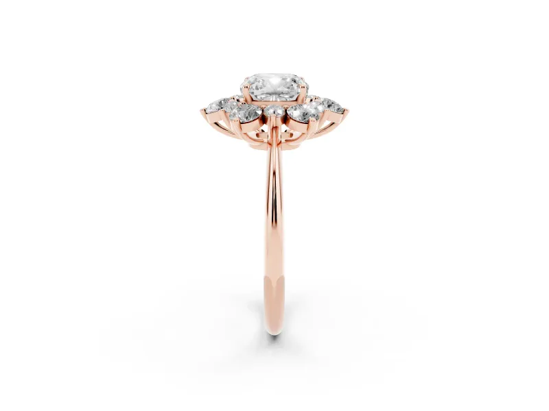 Cushion Cut Cluster Halo Engagement Ring Setting | Two-Size Accents | Rose Gold