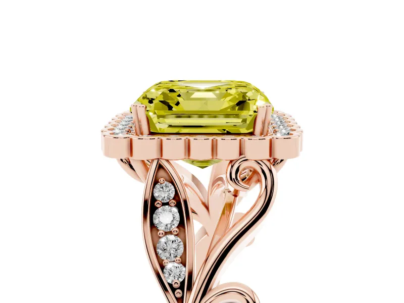 Asscher Cut Leaf Halo Engagement Ring Setting for a Fancy Yellow Lab-Grown Diamond | Rose Gold