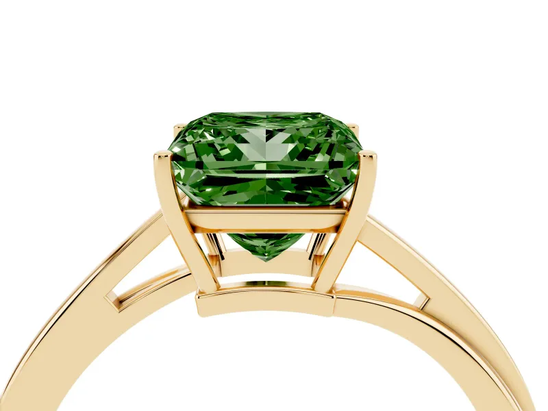 Fancy Green Princess Cut Diamond Solitaire Twist Band Ring Set in Yellow gold with Prong Setting
