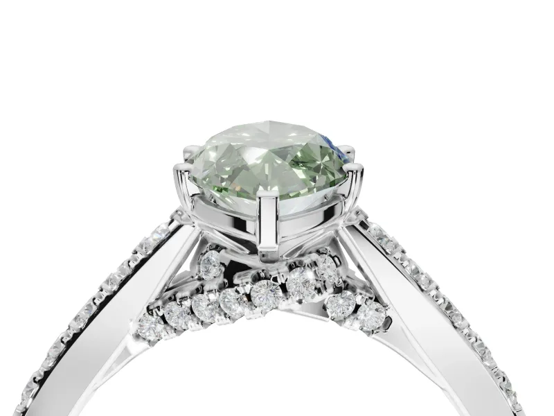 Marquise Pavé Solitaire Engagement Ring Setting for a Fancy Green Lab-Grown Diamond | Crossover Gallery | Platinum