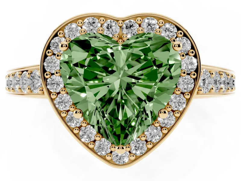 Heart-Shaped Framed Halo Engagement Ring Setting for a Fancy Green Lab-Grown Diamond | Yellow Gold