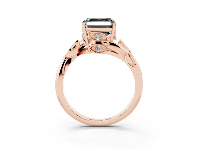 Asscher Cut Twisted Bypass Engagement Ring Setting for a Black Center | Accented Leaves | Rose Gold