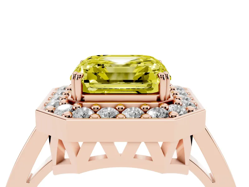 Asscher Cut Halo Engagement Ring Setting for a Fancy Yellow Lab-Grown Diamond | Polished Halo Rim | Rose Gold