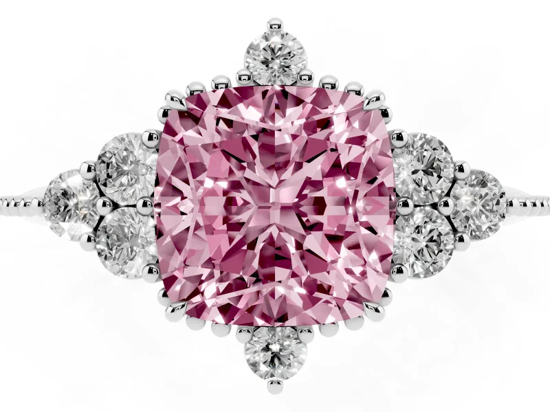 Cushion Cut Cluster Engagement Ring Setting for a Fancy Pink Lab-Grown Diamond | Platinum