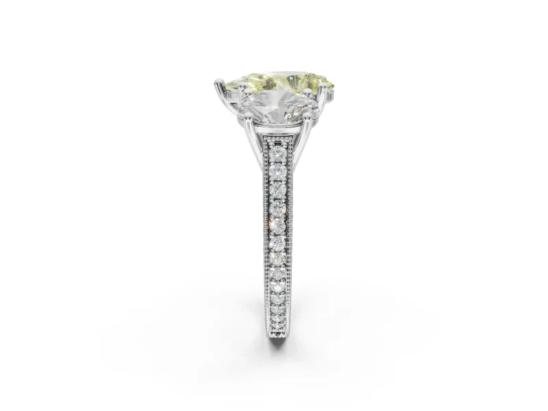 Pear-Shaped Vintage Three Stone Engagement Ring Setting for a Fancy Yellow Lab-Grown Diamond | White Gold