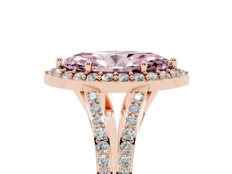 Marquise Split Shank Halo Engagement Ring Setting for a Fancy Pink Lab-Grown Diamond | Rose Gold